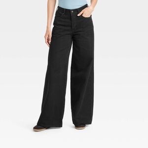 Mid-Rise Super Wide Leg Jeans - Black